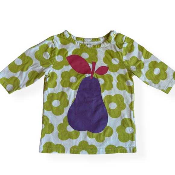 Mini Boden Floral Print Pear Graphic Tee Girls 1.5-2Y - Picture 1 of 10